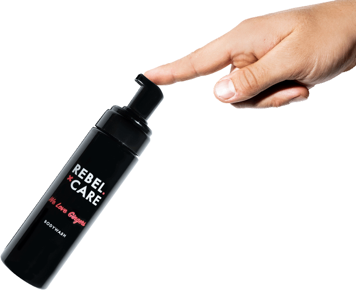 Rebel care we love gingers body care with finger pressing on